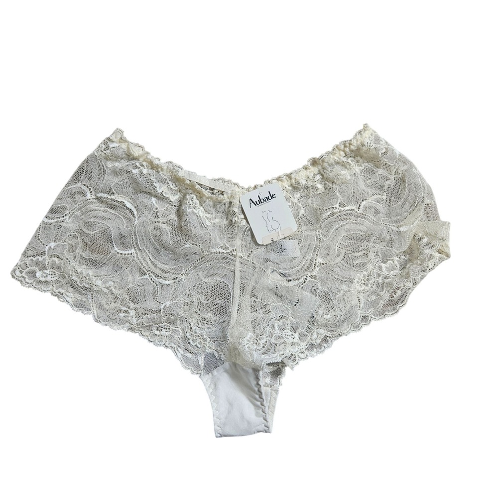 Vintage Aubade G170 Lace Boyshort Panty L Cream Off-White French Lingerie NWT